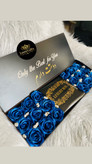 (ارسال رایگان)باکس چوبی باکیفیت همراه گل ربانی آبی جاودان هدیه ای شیک و خاص| با متن طلایی انتخابی ۳