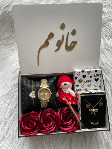 (ارسال رایگان) پک هدیه زنانه و دخترانه ساعت نگینی،گردنبند پاپیونی شیک ولنتاین ۳