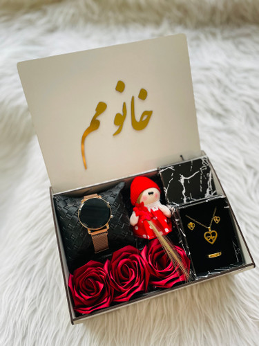 باکس هدیه چوبی ویژه ولنتاین زنانه و دخترانه کادو شیک ساعت و نیم ست اسپرت و مجلسی 3
