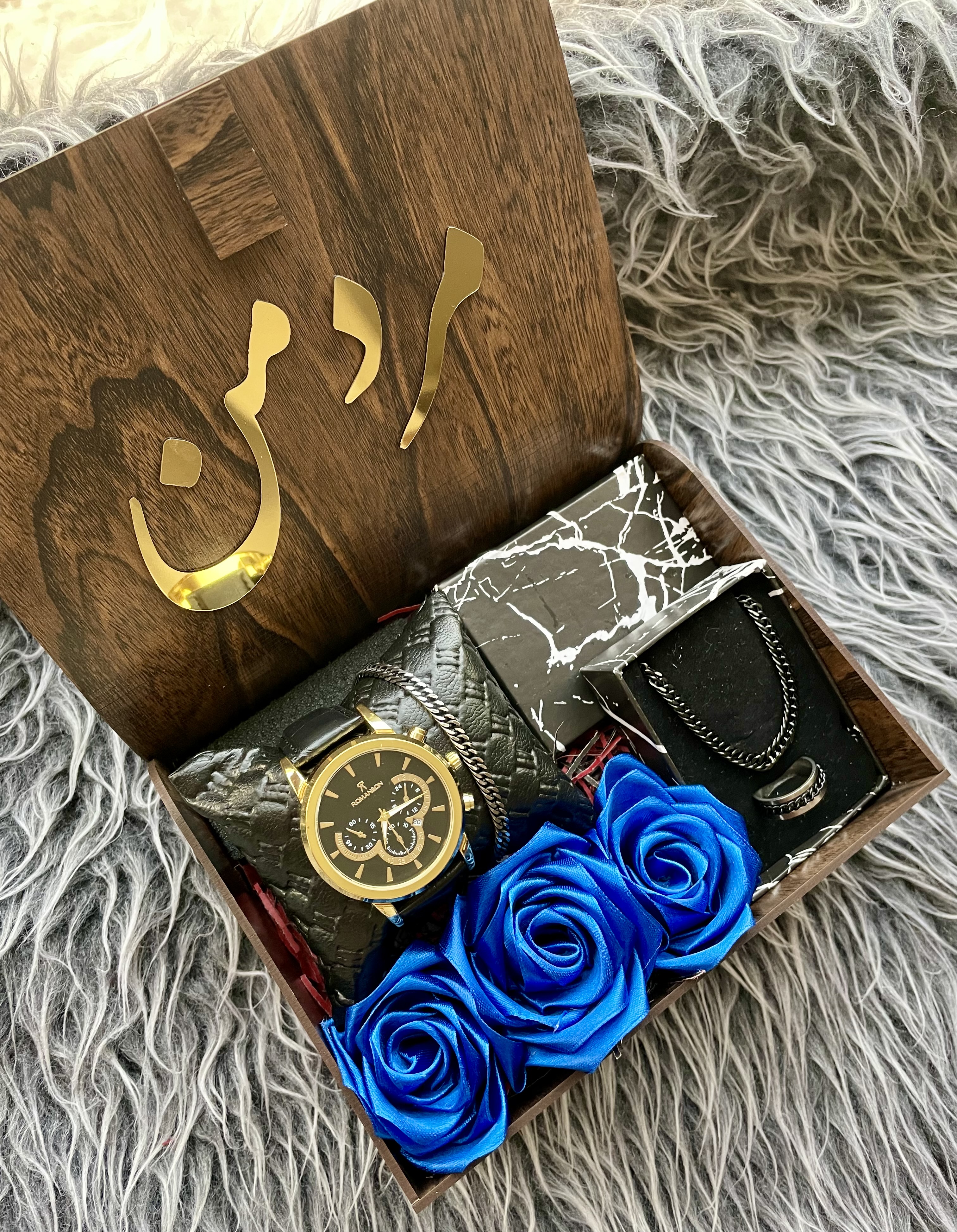 (ارسال رایگان) هدیه لاکچری مردانه کادو تولد ساعت رومانسون مشکی  و ست کارتیر مشکی استیل ۱۹