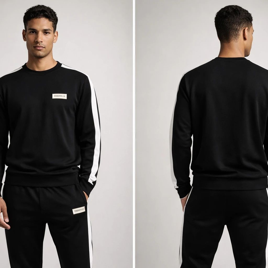 ست تیشرت آستین بلند و شلوار مردانه مدل Balenciaga مشکی سفید سایز L | ست اسپرت بهاره با پارچه نرم و تنخور عالی