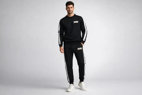 ست تیشرت آستین بلند و شلوار مردانه مدل Balenciaga مشکی سفید سایز XL | ست اسپرت بهاره با پارچه نرم و تنخور عالی