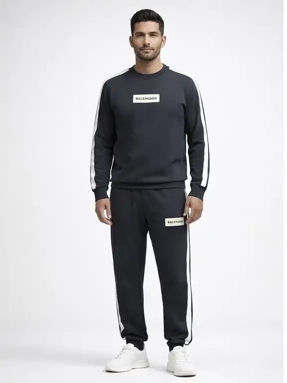 ست تیشرت آستین بلند و شلوار مردانه مدل Balenciaga طوسی سفید سایز XXL | ست اسپرت بهاره با پارچه نرم و تنخور عالی