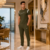 ست مردانه nike/تیشرت و شلوار|رنگ سبز|ست اسپرت با کیفیت و تنخور عالی
