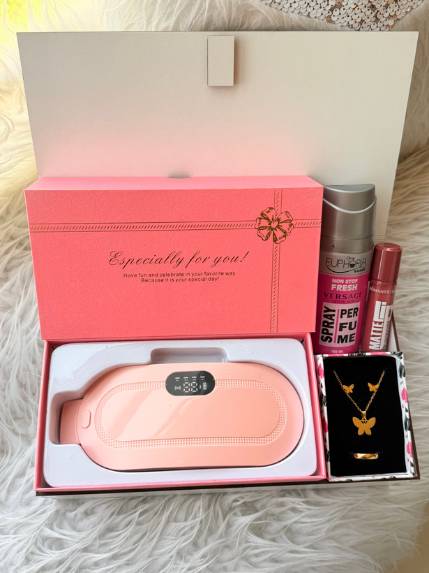 پک هدیه مراقبتی زنانه و دخترانه Lady Comfor pink/ماساژور و گرمکننده به همراه اسپری و نیم ست و رژلب
