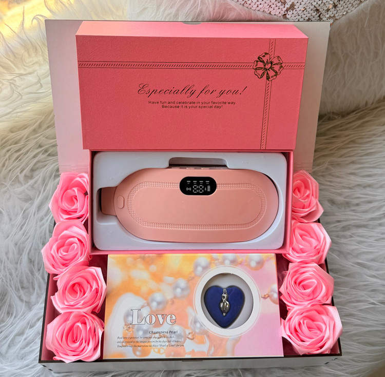 پک هدیه مراقبتی زنانه و دخترانه Lady Comfor pink/ماساژور و گرمکننده به همراه مروارید عشق و باکس گل